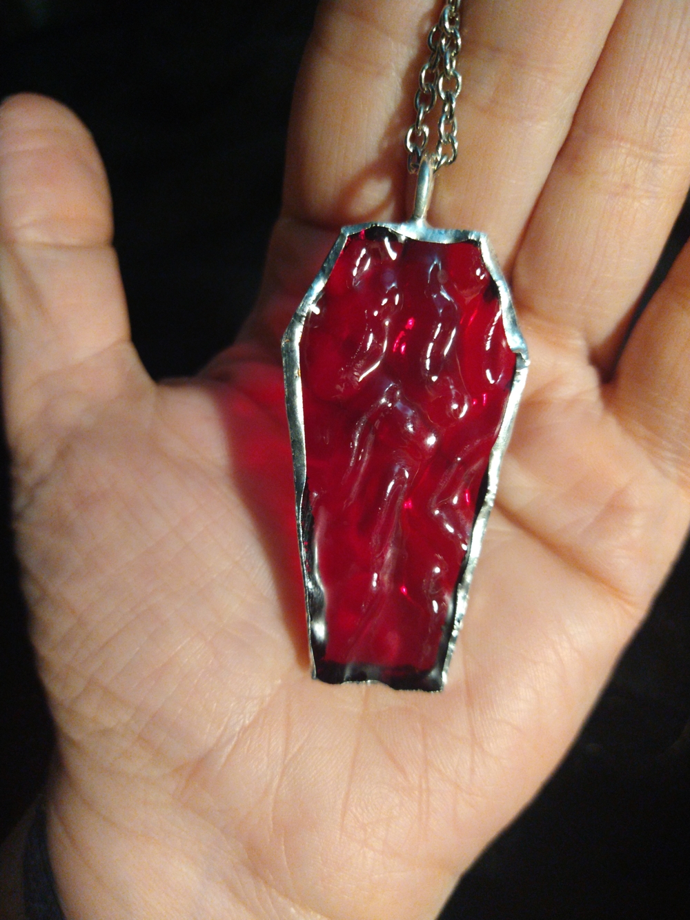 Vintage-Inspired Red Coffin Pendant Necklace